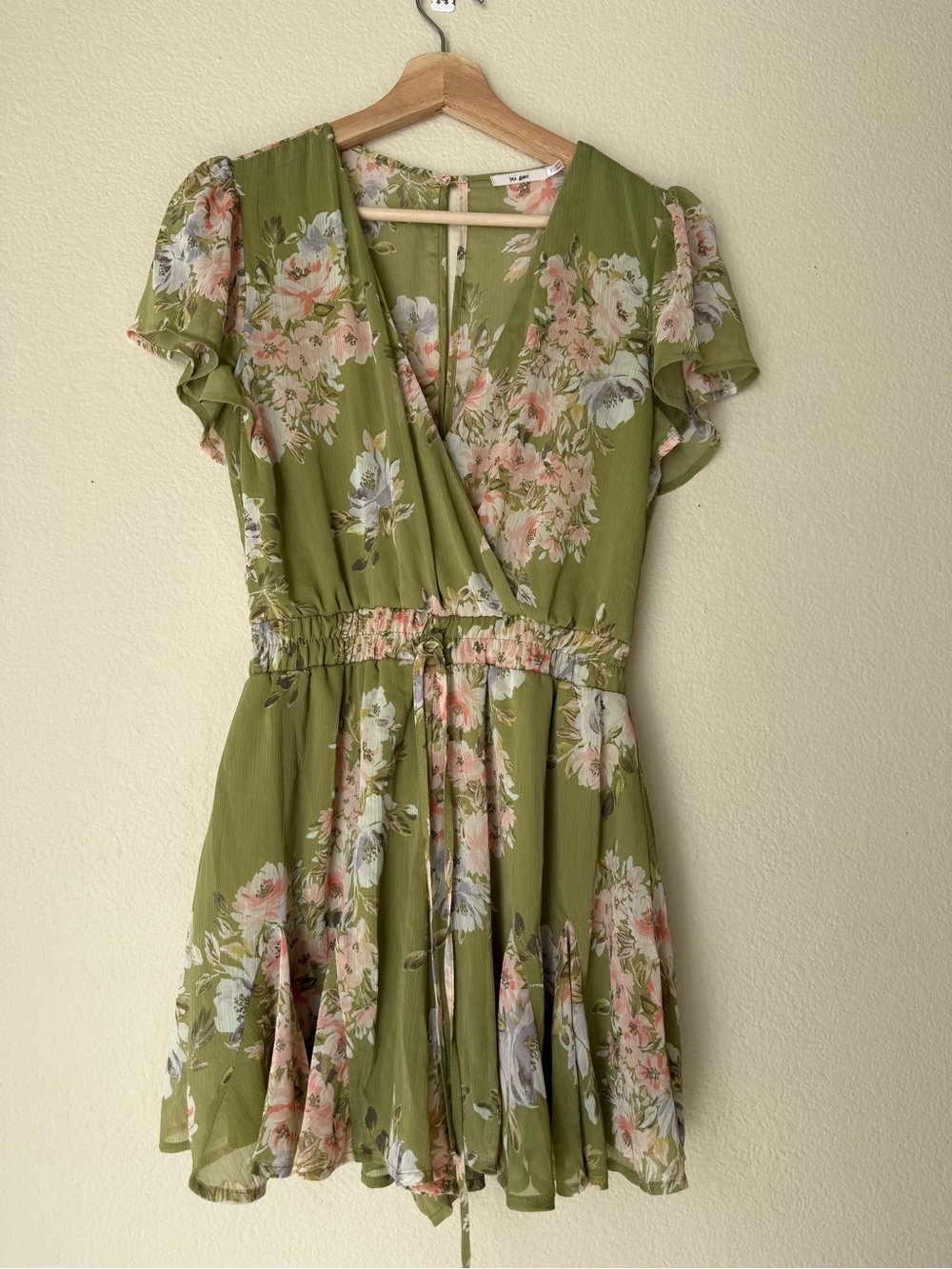 miami Olive Green Floral Wrap Mini Dress - Picture 2 of 10